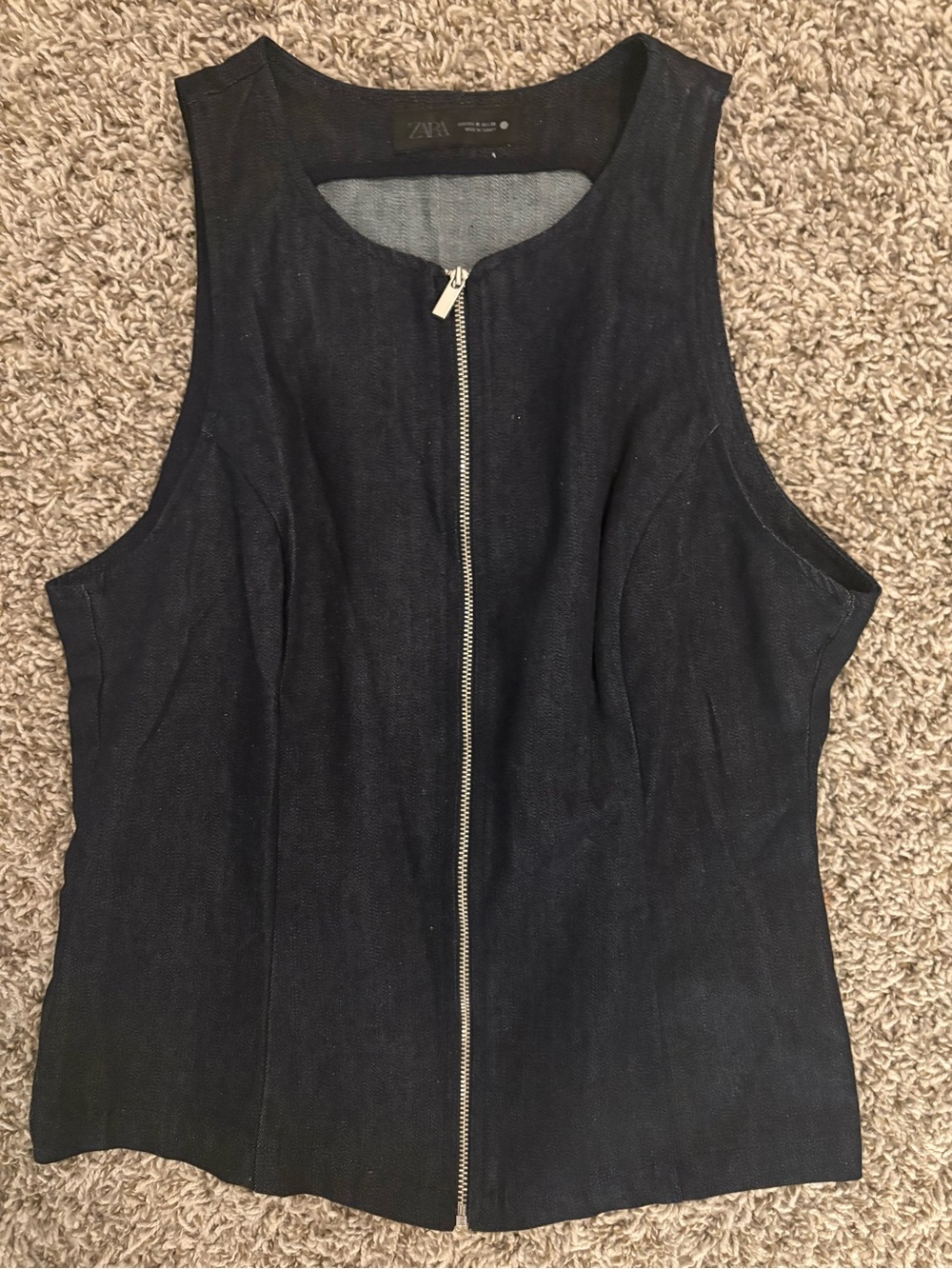Zara Dark Blue Zip-Front Denim Tank